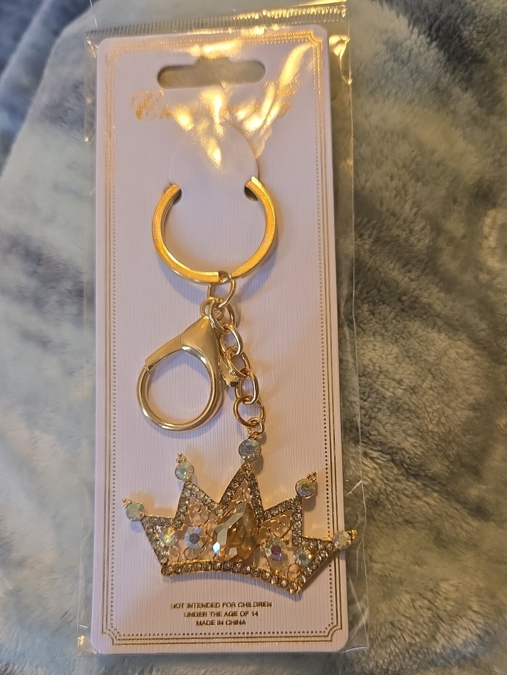 3/$10 Bundle Deals Gold Crystal Crown Keychain With Cream Gem
